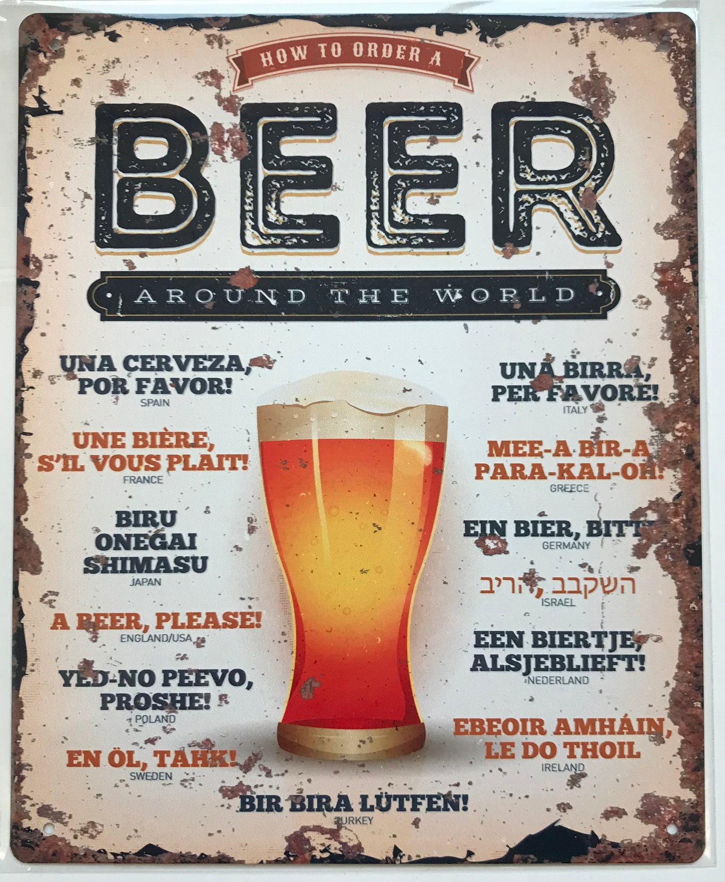 Metal Vintage Style Wall Sign - Order A Beer Around the world 10x8 inch [BEER1]