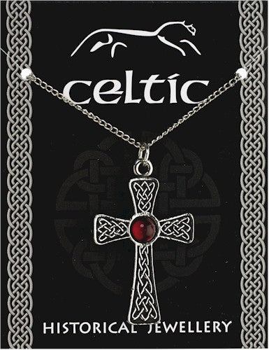 Celtic Gem Cross (35mm) Pendant, gem is blue or red with folder [CGCPP]