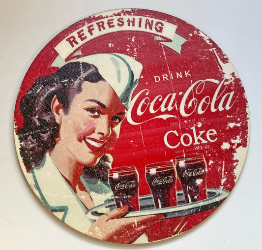 Wooden Vintage Style Wall Sign - Coke, Coca-Cola Advertising sign, NO FIXINGS 7.5 inch [COKE1]