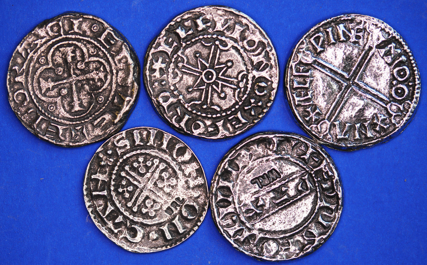 5 REPRODUCTION Saxon, Norman and Medieval hammered pennies, penny coins [Early1d]