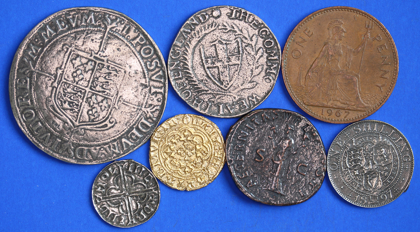 REPRODUCTION COINS - 2000 years of English coins, Roman, Cnut, Tudor, Commonwealth, Victoria & Elizabeth II, Nice group [2kyrs]