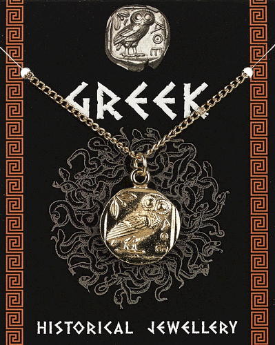 Greek coin (20mm) Pendant - Gold Plated - with information card [GCPG]