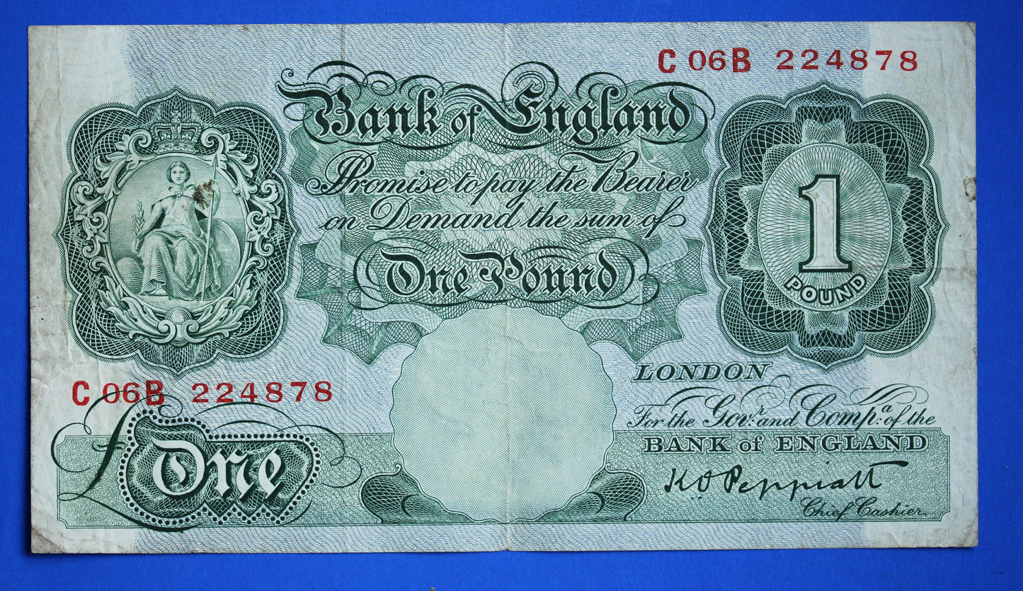 1948 Bank of England One pound £1, Peppiatt Prefix "C06B" banknote [10/23 24569]