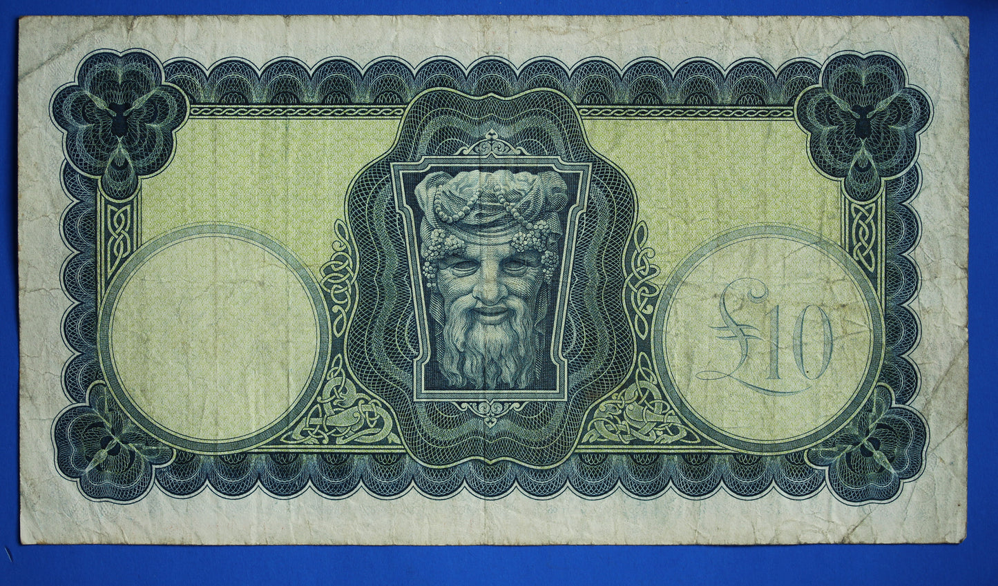 1964 Central Bank of Ireland, Ten Pound, Ten Punt, £10 Irish EIRE Lady Lavery banknote [10/23 28418]