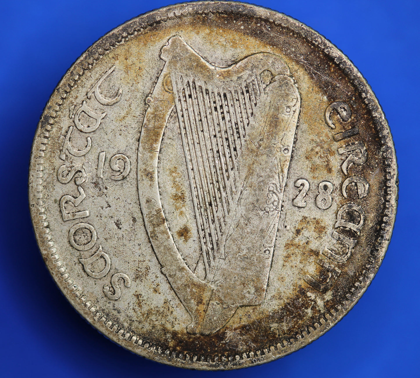 GENUINE 1928 Irish Florin, two shillings, 2/- Ireland EIRE coin, 75% silver, Irish Salmon [10/23 28520]