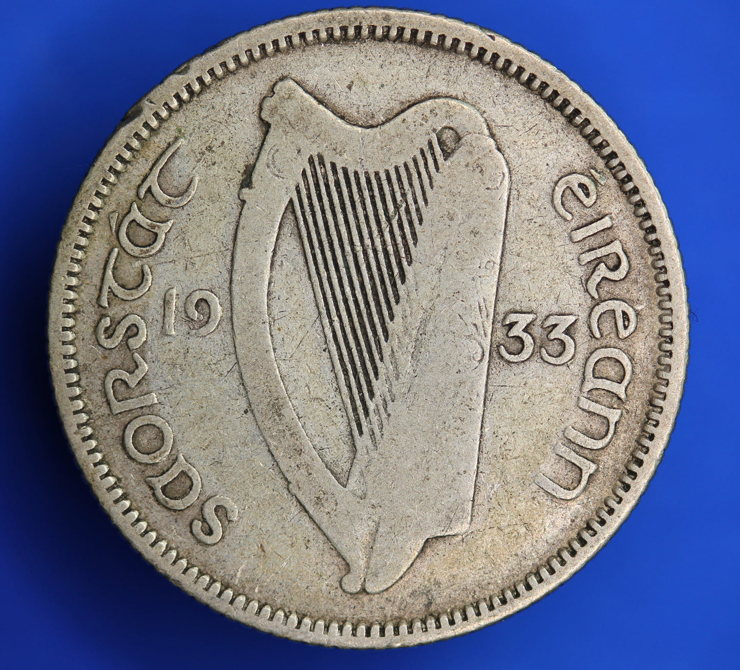 GENUINE 1933 Irish Shilling, 1/- Ireland EIRE coin, 75% silver, Irish Bull [10/23 28527]