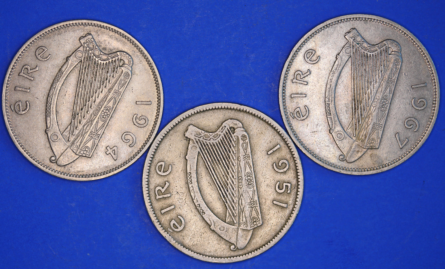 GENUINE 3 Irish Half Crowns 2/6 Ireland EIRE coins, Irish Hunter, various dates [03/24 29769]