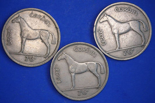 GENUINE 3 Irish Half Crowns 2/6 Ireland EIRE coins, Irish Hunter, various dates [03/24 29770]