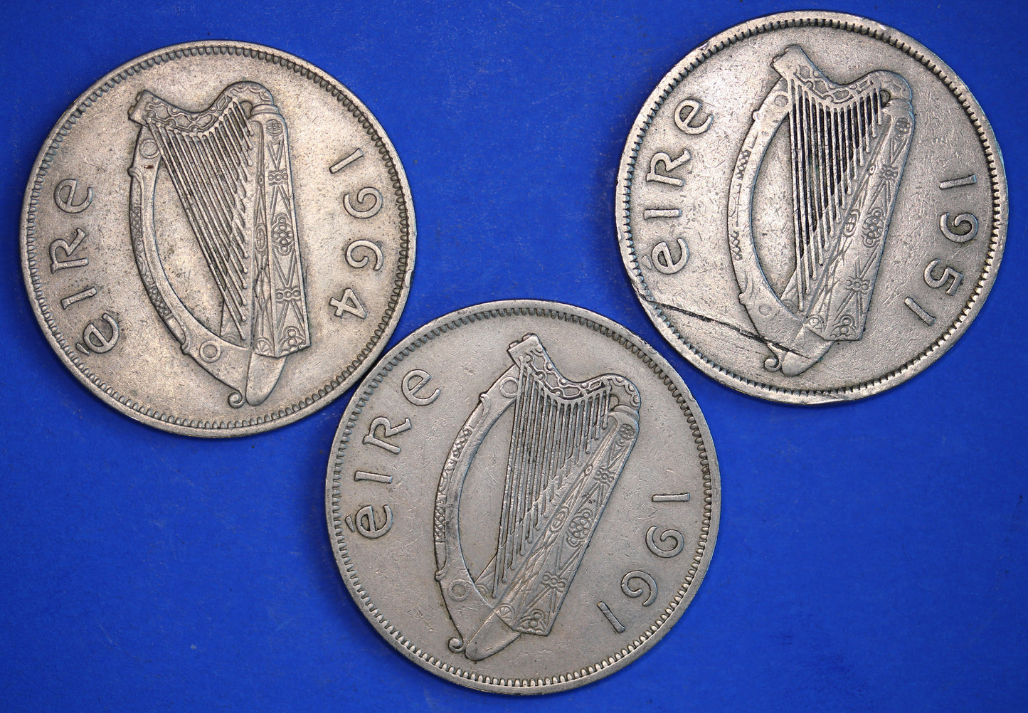 GENUINE 3 Irish Half Crowns 2/6 Ireland EIRE coins, Irish Hunter, various dates [03/24 29770]