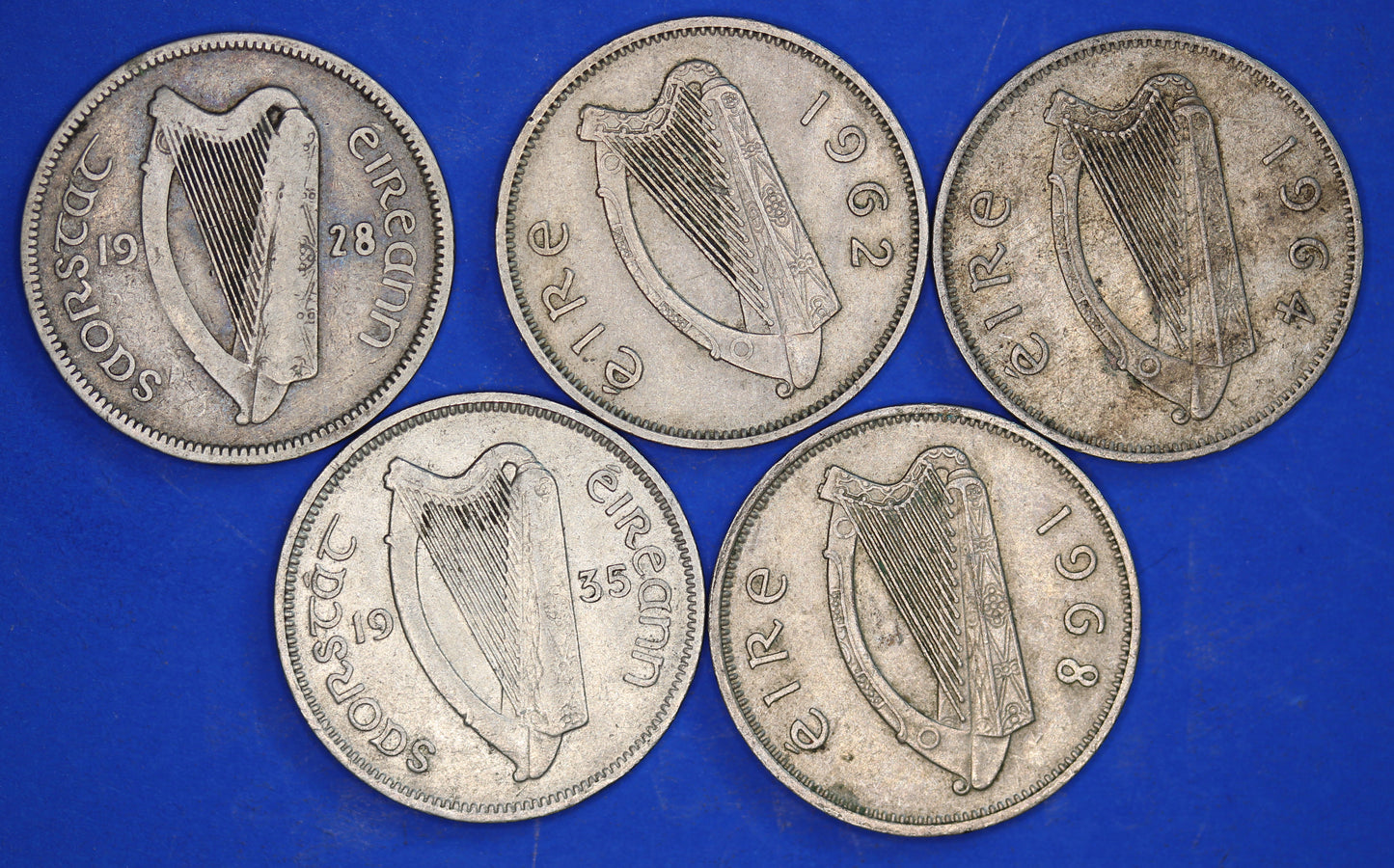 GENUINE 5 Irish Sixpences 6d Ireland EIRE Irish Wolfhound coins, various dates [08/24 30755]