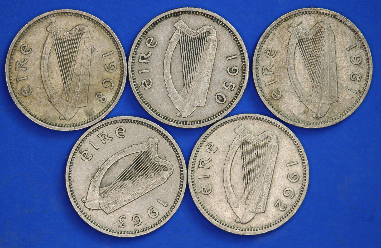 GENUINE 5 Irish Threepences 3d Ireland EIRE, Irish Hare coins, various dates [08/24 30768]