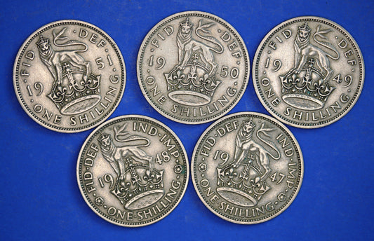 GENUINE British Coins -  Collection George VI English shillings, 1947 to 1951  [10/24 31109]