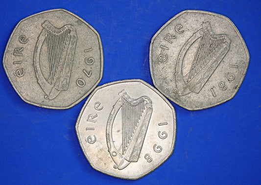 GENUINE Irish Ireland EIRE coins, Collection of Irish Coins - Fifty Pence 50p various dates [10/24 31111]