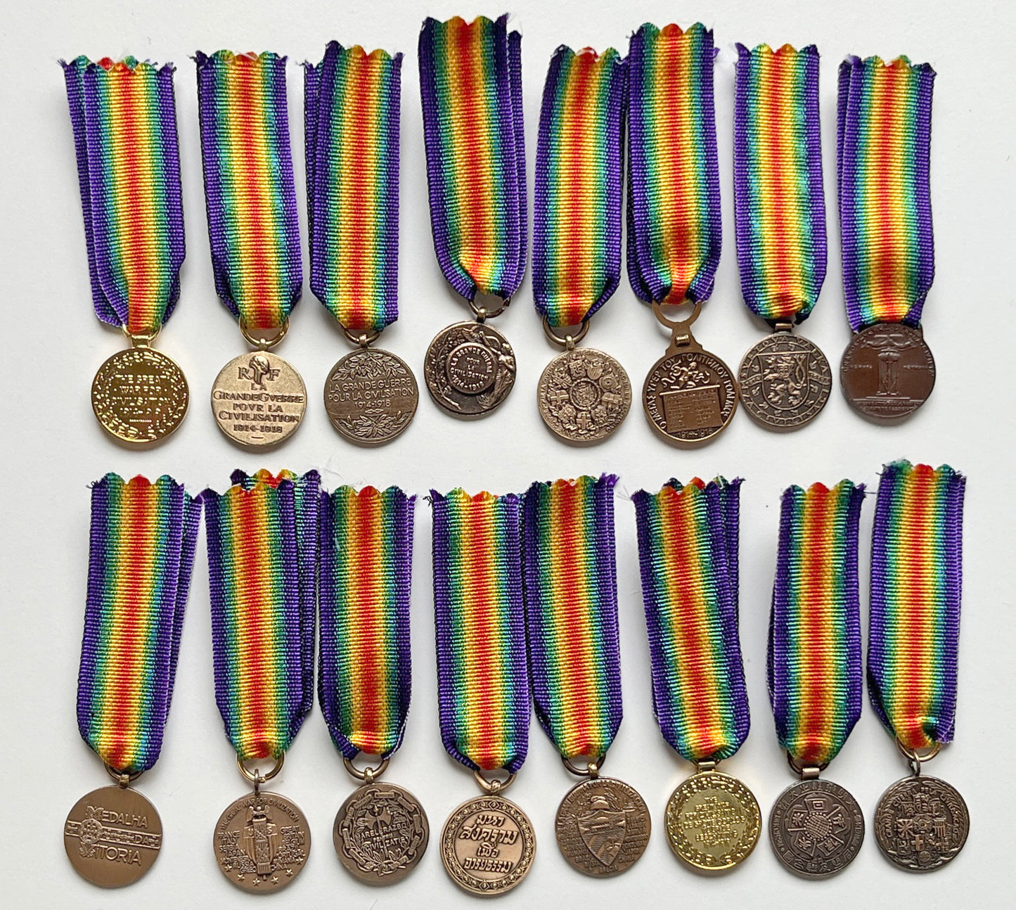 REPRODUCTION WW1 16 Inter-Allied Country Victory Medals MINIATURE [VICx16]