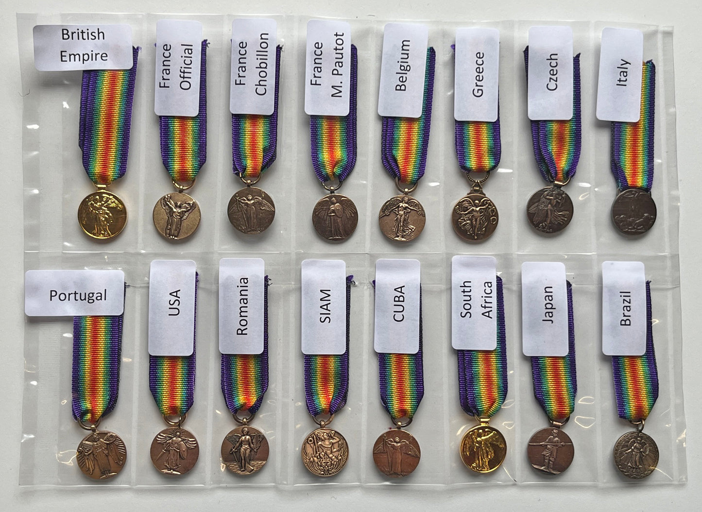 REPRODUCTION WW1 16 Inter-Allied Country Victory Medals MINIATURE [VICx16]