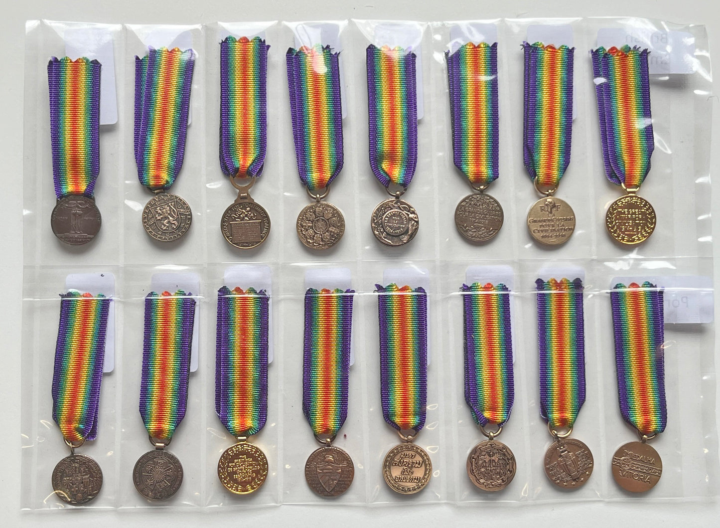 REPRODUCTION WW1 16 Inter-Allied Country Victory Medals MINIATURE [VICx16]