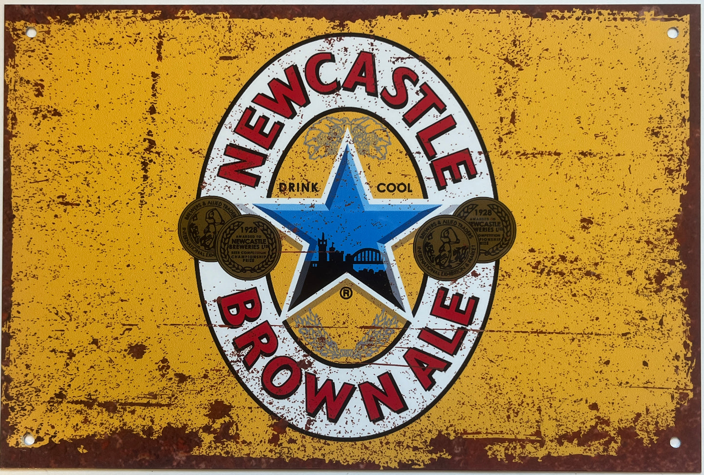 Metal Vintage Style Wall Sign - Newcastle Brown Ale Advertising Sign, Rusty look, 10.5 x 7 inch [NEWC1]