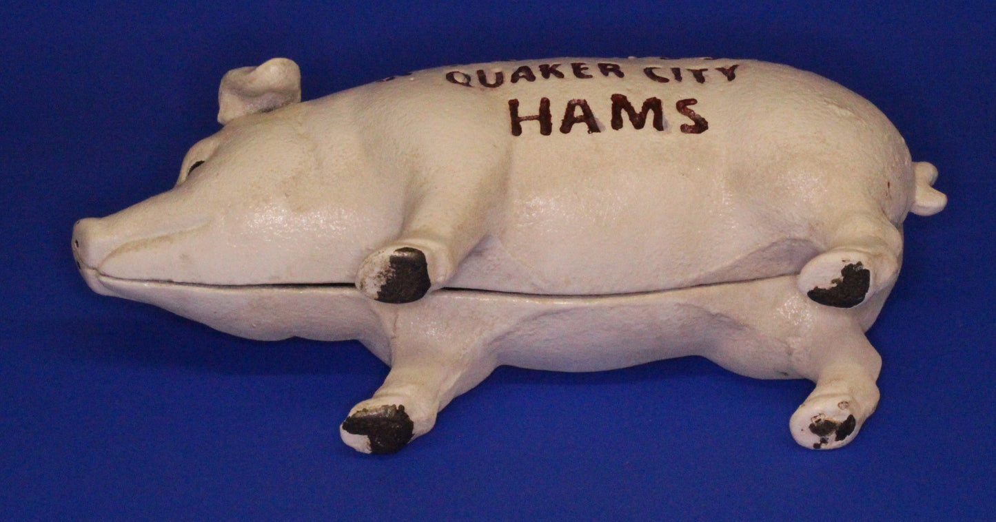 Vintage Style Cast Iron piggy bank Moland's Hams, 18cm long, moneybox [XBPIS]