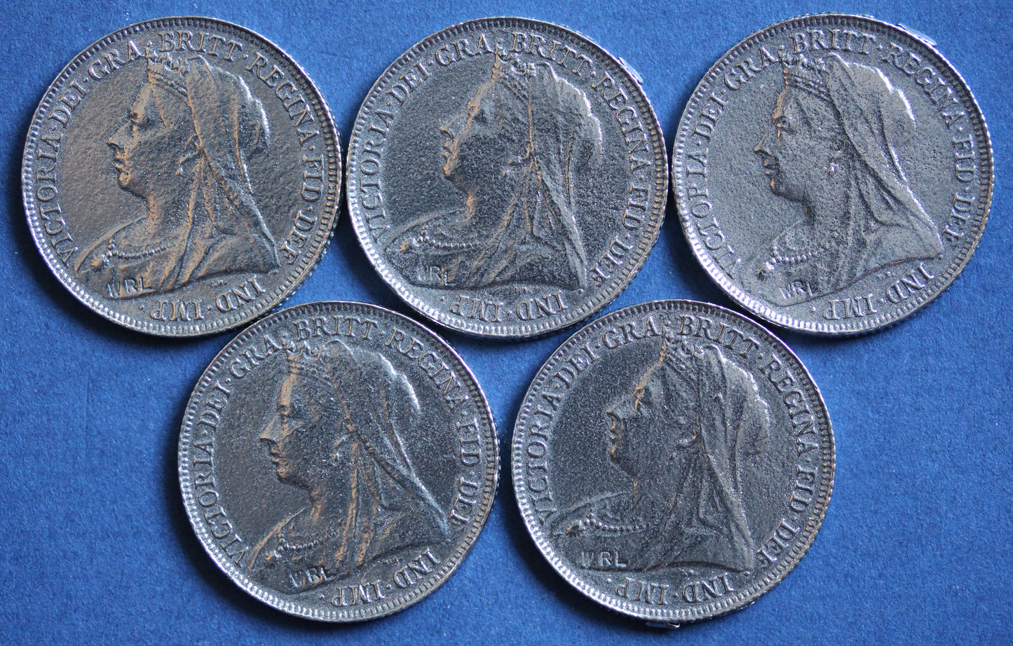 Five 1897 REPRODUCTION Victoria Old Head Shillings Coins [VSCOIN]