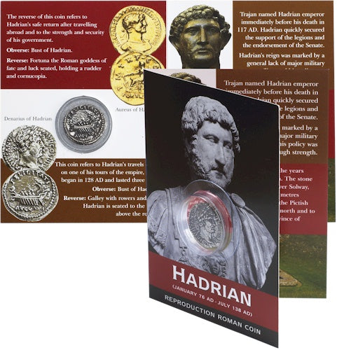 REPRODUCTION Roman coin, Hadrian Denarius in information pack [HDCP]