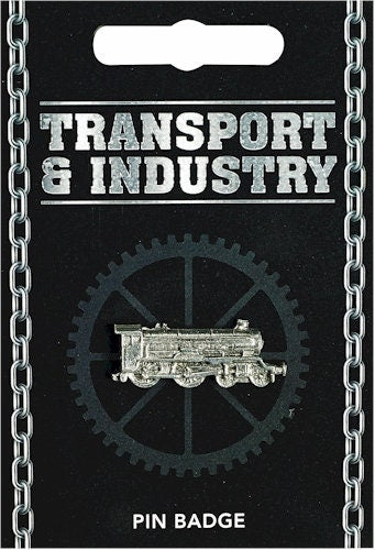 A steam locomotive in pewter supplied on a pin with clasp. [TSLPIN