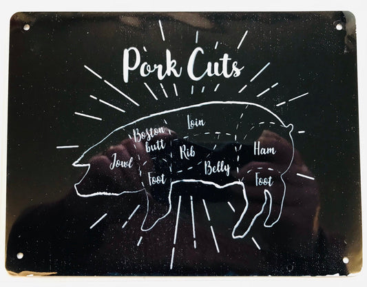Metal Vintage Style Wall Sign - Butchers Cuts Pork Plaque 8x6 inch [PORK1]