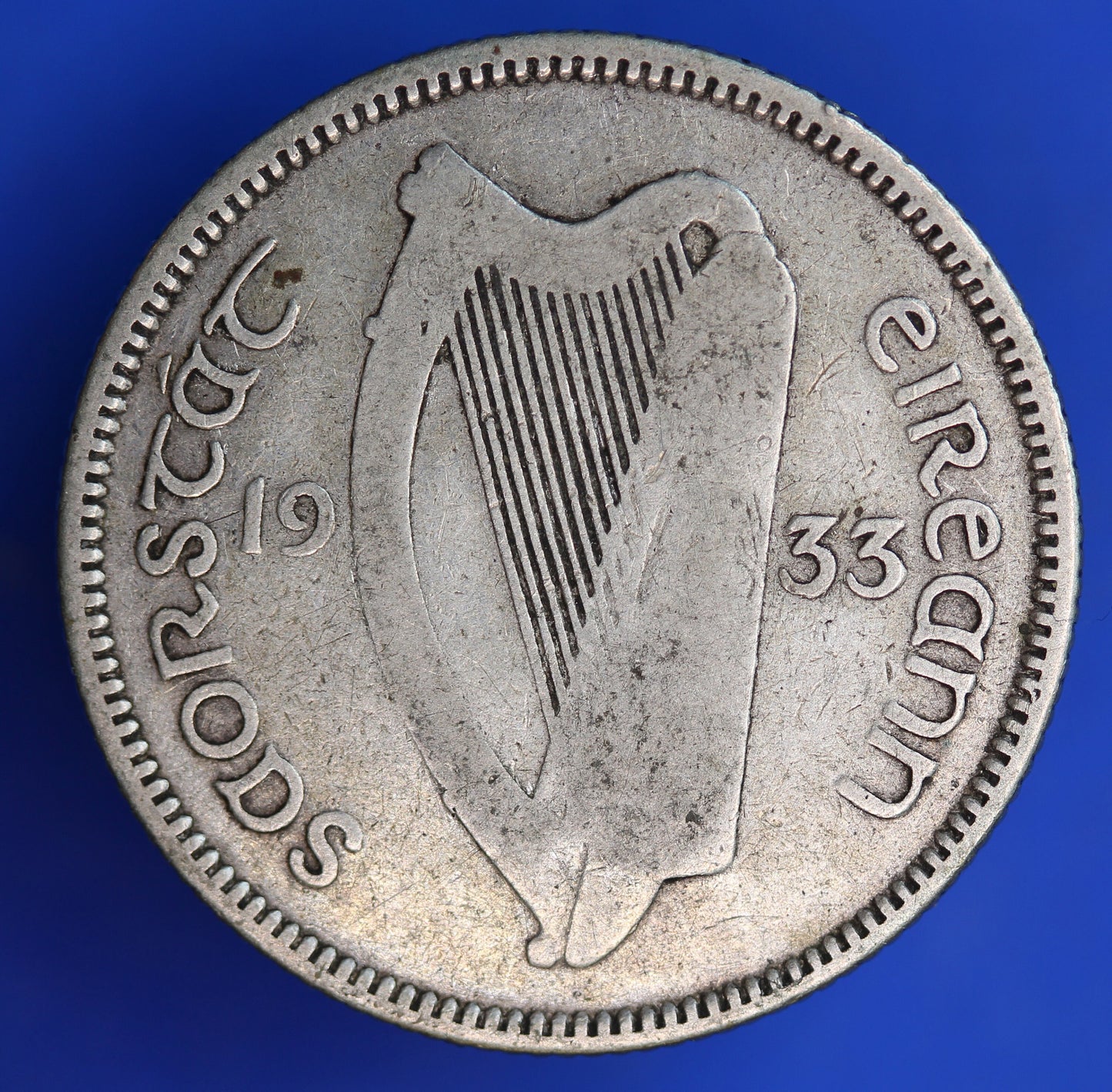 GENUINE 1933 Irish shilling Ireland EIRE coin, 75% silver [R05/24 26988]