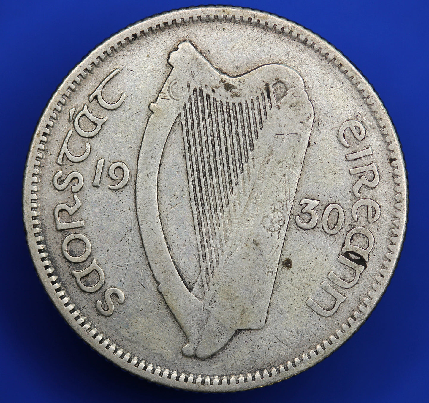 GENUINE 1930 Irish shilling Ireland EIRE coin, 75% silver, Bull Coin [R07/24 24360]