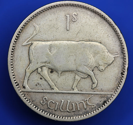 GENUINE 1930 Irish shilling Ireland EIRE coin, 75% silver, Bull Coin [R07/24 24360]