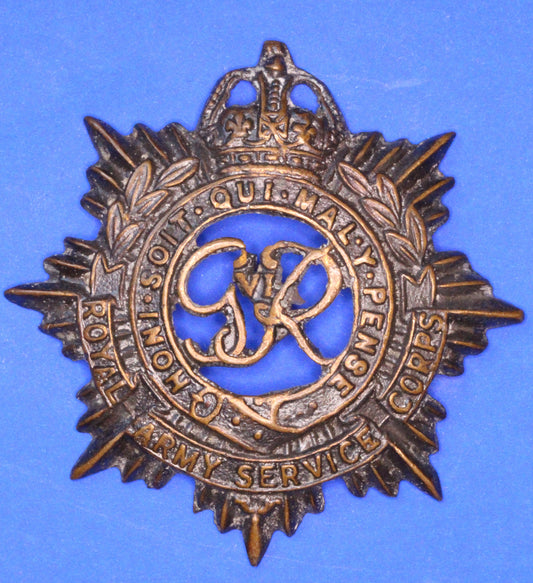 British Army WW2 World War 2, WW2 George VI Royal Army Service Corps cap badge, sliders missing [R09/24 28252]