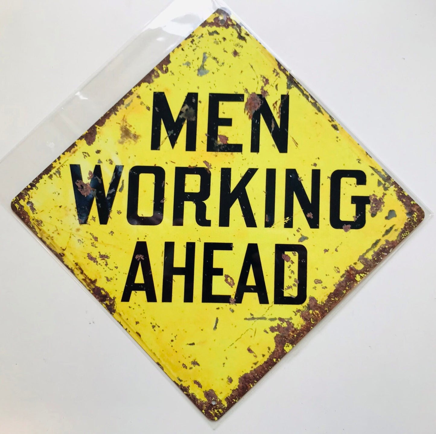 Metal Vintage Style Wall Sign - MEN WORKING AHEAD 8 x 8 inch [WORK1]
