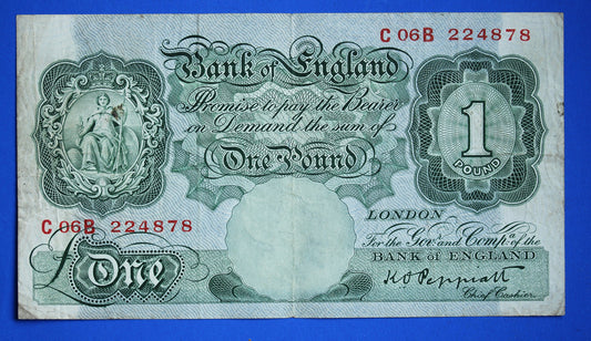 1948 Bank of England One pound 1 pound, Peppiatt "C06B" banknote  [R10/24 24569]