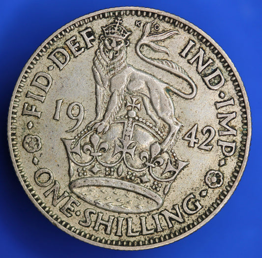 GENUINE British Coin -  1942 George VI One Shilling, 50% silver coin  [R10/24 28540] SHOP