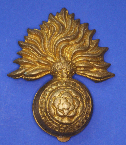 British Army Militaria - Royal Fusiliers Flaming Grenade & Rose staybrite Cap Badge     [R11/24 28764]