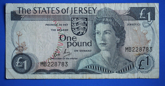 1976 State of Jersey, One pound, 1 pound, May Prefix "MB" Elizabeth II banknote   [R12/24 29042]