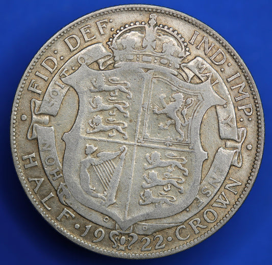 GENUINE British Coin -  1922 George V half crown, 50% silver coin  [R01/25 29221]