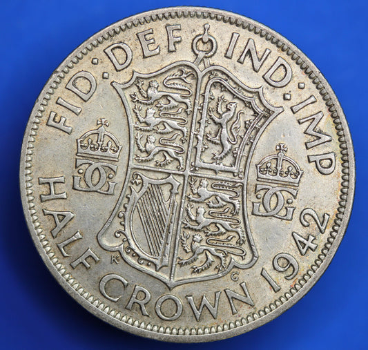 GENUINE British Coin -  1942 George VI Half Crown 2/6, 50% silver coin  [R01/25 29227]