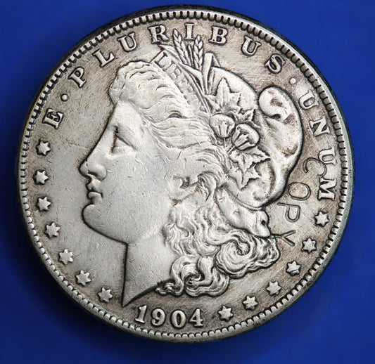 Replica coin, 1904 United States USA Morgan Dollar, wt 25.1g should be 26.7g,  marked "copy"  [R01/25 29128]