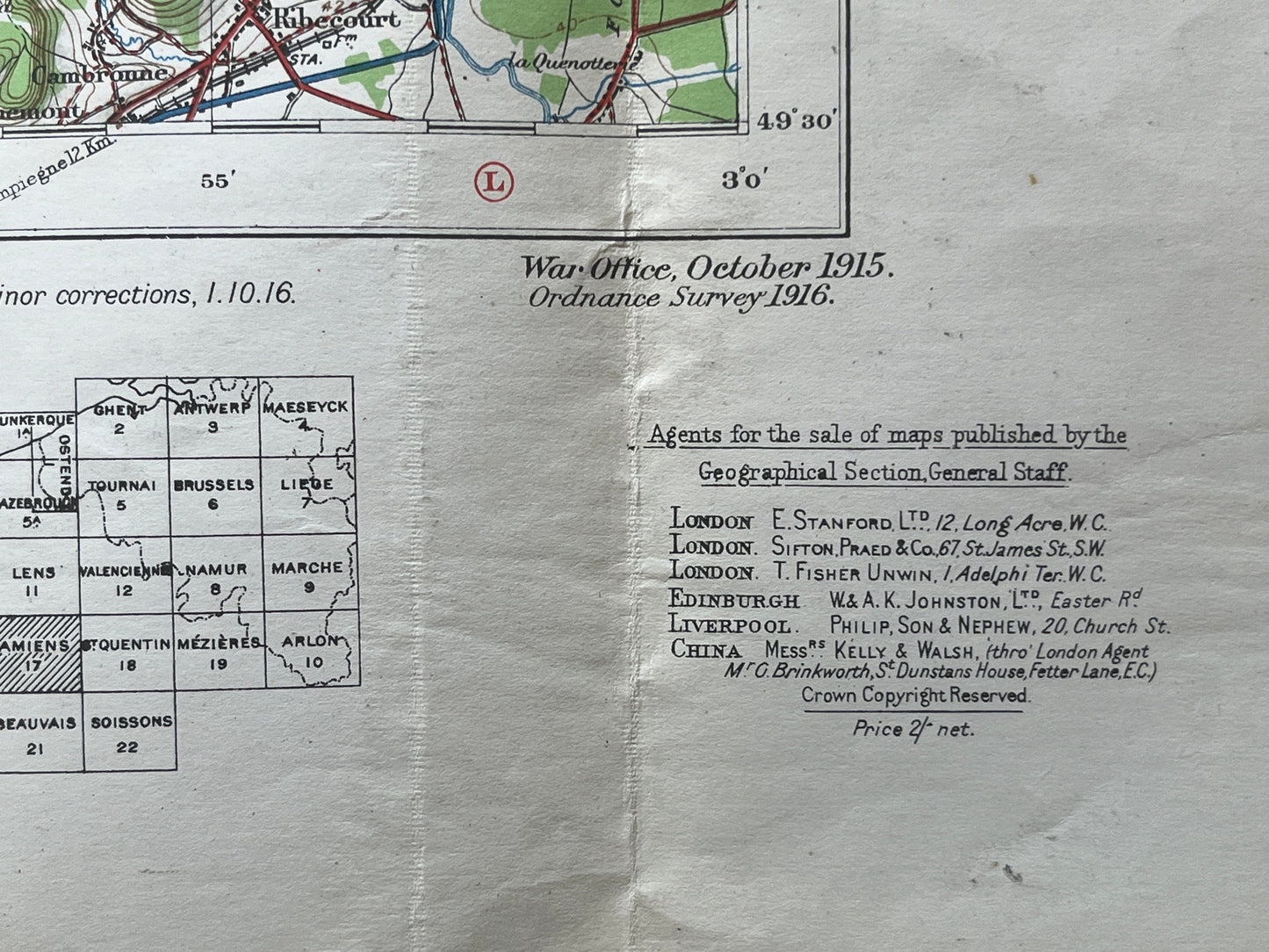 British Army Militaria World War 1 WW1 - WW1 1915 map of France - Amiens map 17   [R02/25 29612]