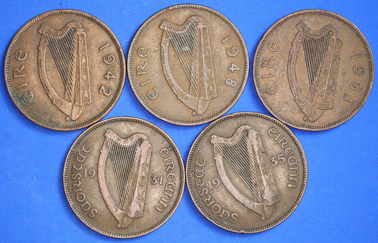 GENUINE Collection Irish Penny 1d EIRE Ireland coins, Hen with chicks, different dates [R04/25 29901]