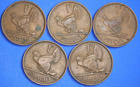 GENUINE Collection Irish Penny 1d EIRE Ireland coins, Hen with chicks, different dates [R04/25 29901]