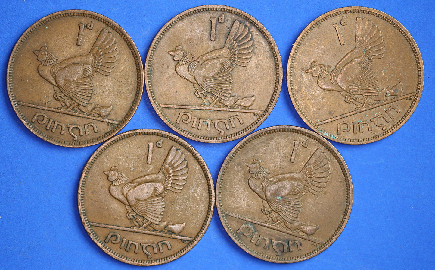 GENUINE Collection Irish Penny 1d EIRE Ireland coins, Hen with chicks, different dates [R04/25 29903]