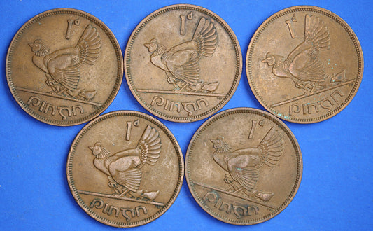 GENUINE Collection Irish Penny 1d EIRE Ireland coins, Hen with chicks, different dates [R04/25 29903]