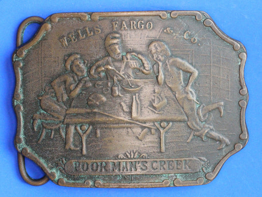 Vintage brass buckle, Wells Fargo Poor Man's Creek, for 2 inch belt  [R04/25 29884]