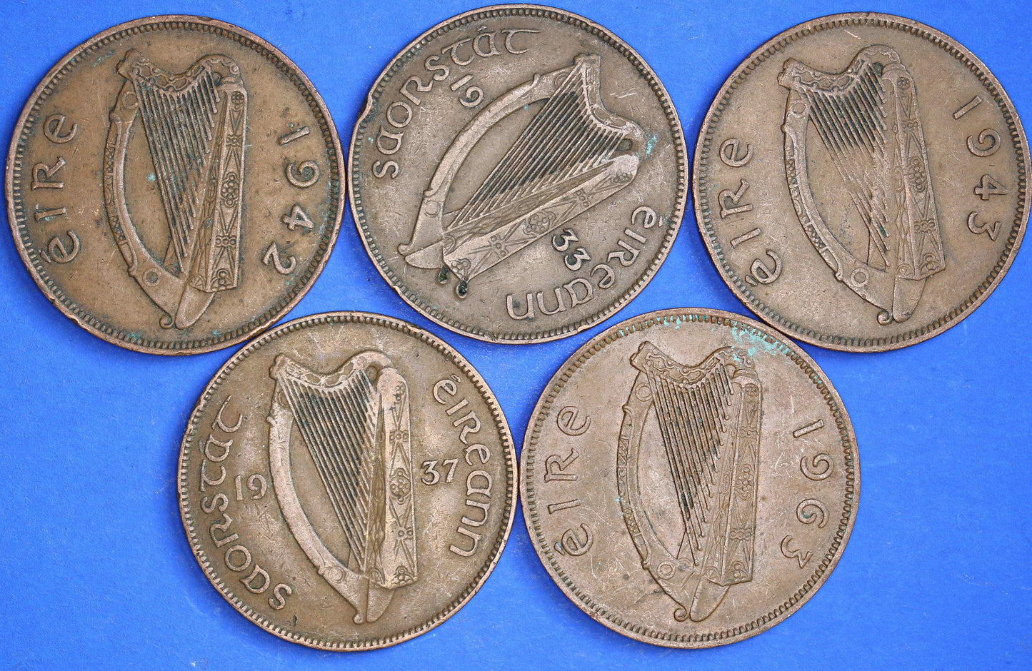 GENUINE Collection Irish Penny 1d EIRE Ireland coins, Hen with chicks, different dates [R04/25 29899]
