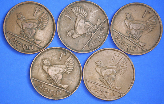 GENUINE Collection Irish Penny 1d EIRE Ireland coins, Hen with chicks, different dates [R04/25 29899]