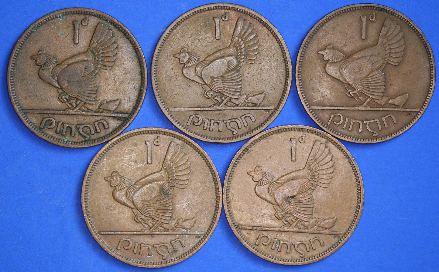 GENUINE Collection Irish Penny 1d EIRE Ireland coins, Hen with chicks, different dates [R04/25 29900]