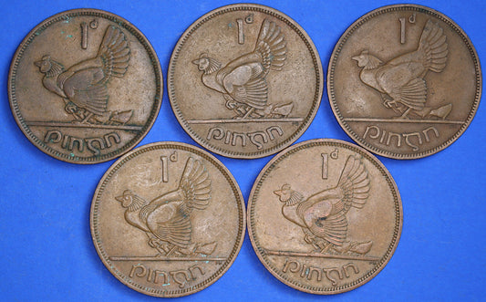 GENUINE Collection Irish Penny 1d EIRE Ireland coins, Hen with chicks, different dates [R04/25 29900]