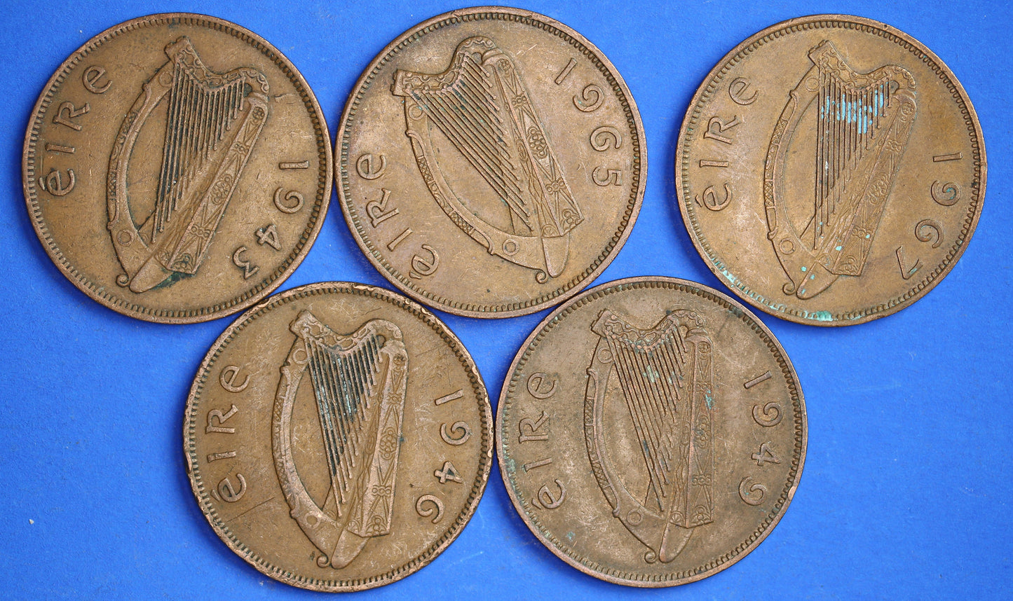 GENUINE Collection Irish Penny 1d EIRE Ireland coins, Hen with chicks, different dates [R04/25 29903]