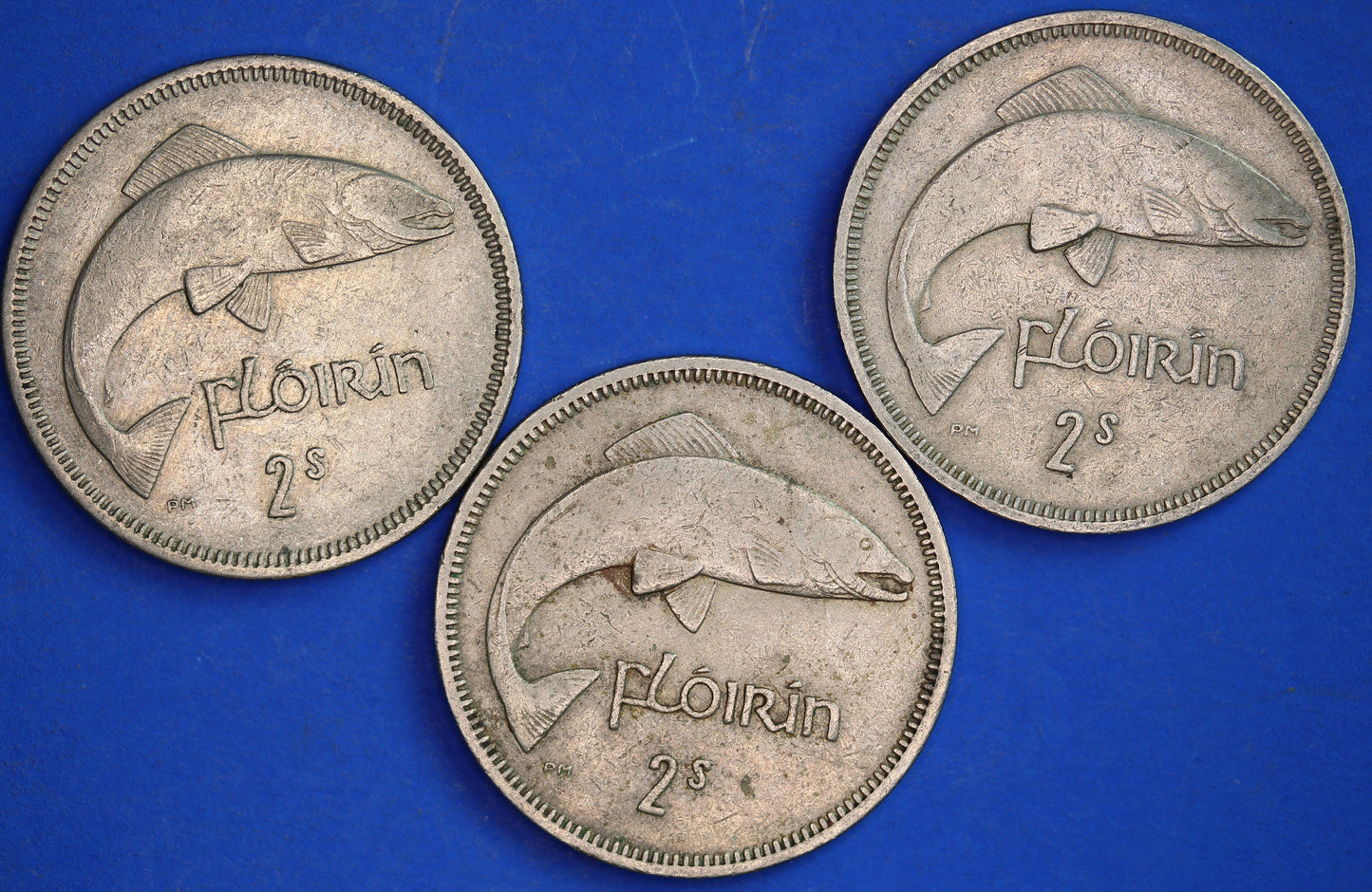GENUINE 3 Irish florins /two shillings Ireland EIRE coins, Salmon, various dates [R04/25 29906]